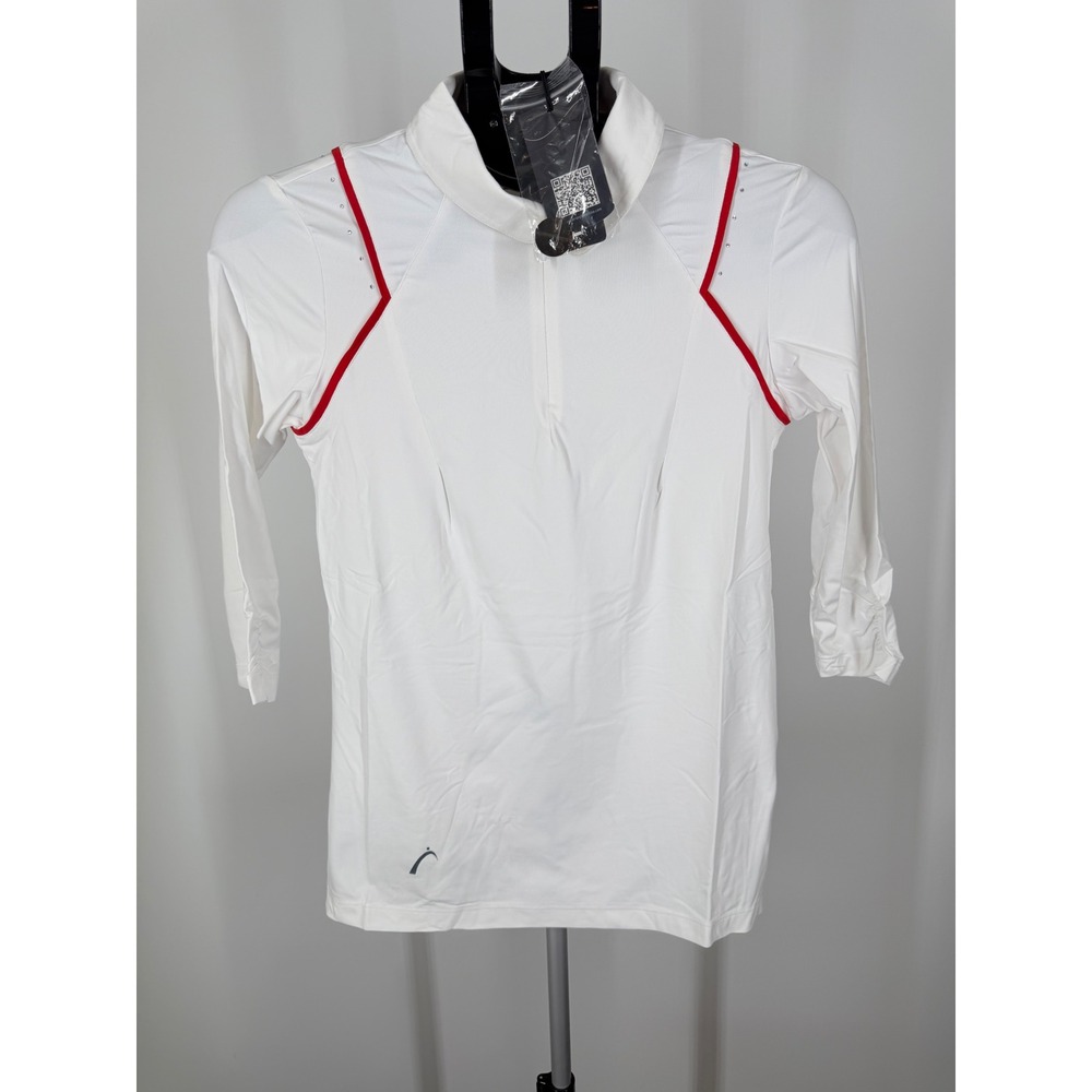 SwingDish Womens White Red Piping‎ Rhinestone Golf Top Large NWT